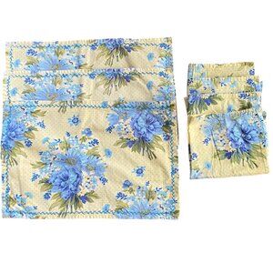 April Cornell Napkins Placemats Floral‎ Yellow Blue Cotton Table Linens Country